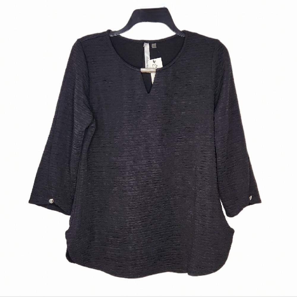 NY Collection Women's Formal Blouse Size L Top 3/4 Bell Sleeves Black NWT